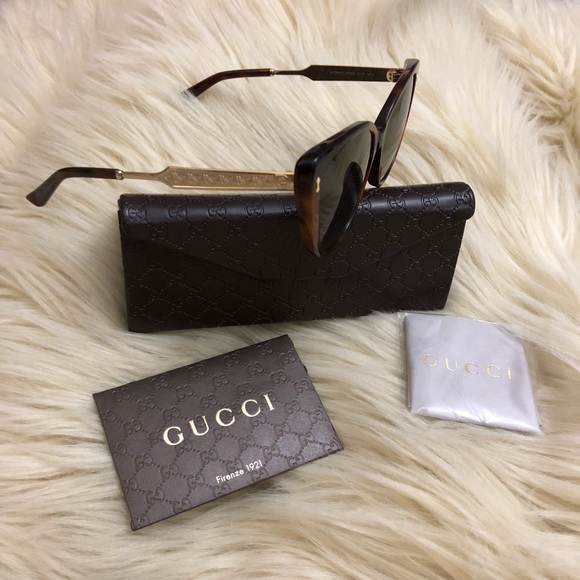 GUCCI Cat Eye 57mm Havana Gold Sunglasses - Picture 6 of 8